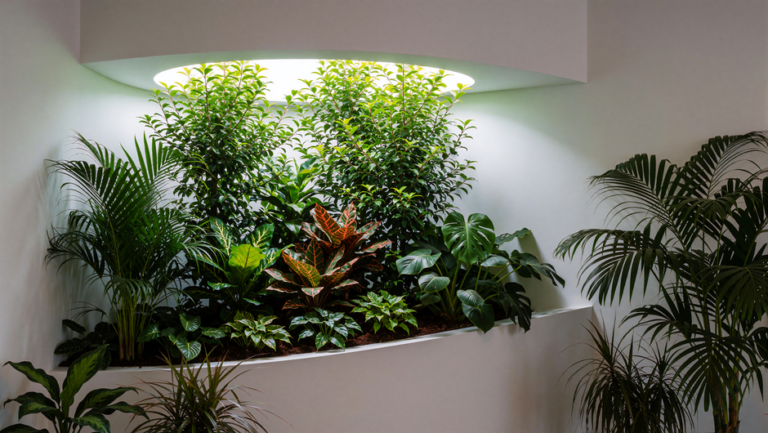 Lush indoor plants create a green oasis in a modern office space.